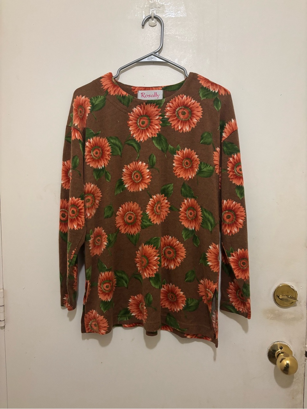 Rosally Brown Orange Floral Long Sleeve Tunic Top